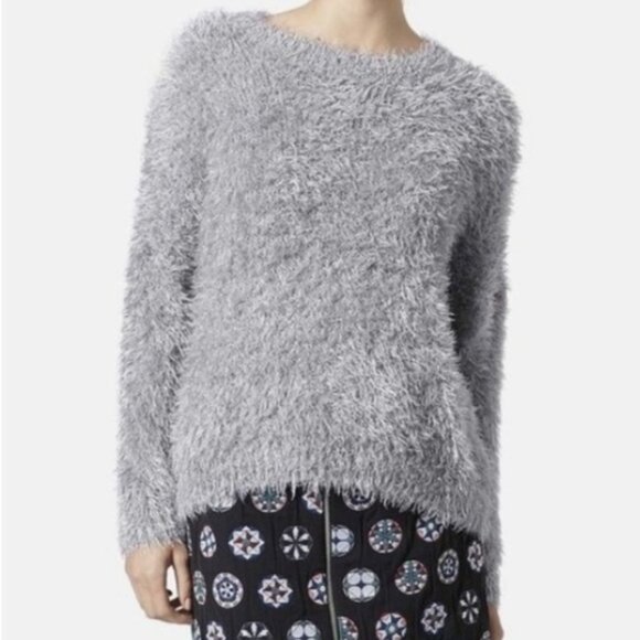 Topshop Knitted Fluffy Sweater in Silver Metallic Size 8 - Picture 1 of 10